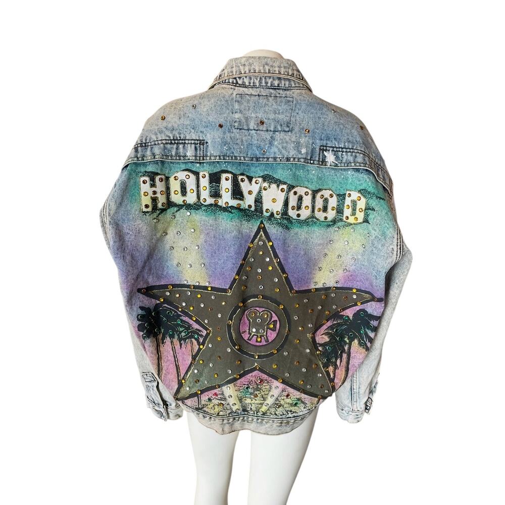 Vintage Jordache No Exit Hollywood Star Studded Denim Jacket Large Rare